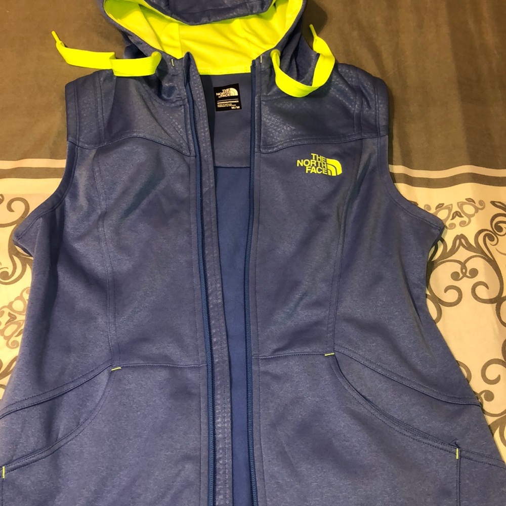 The North Face vest blue with neon yellow green